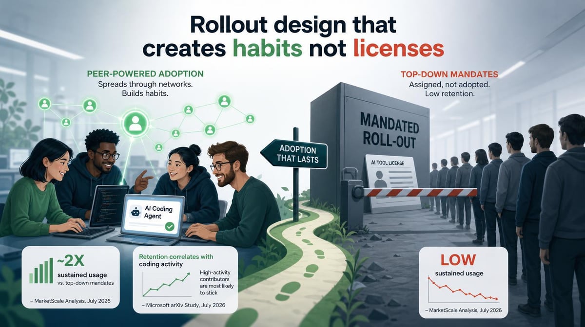 Most AI Coding Tool Rollouts Create Licenses, Not Habits. Here Is the Design That Creates Habits.