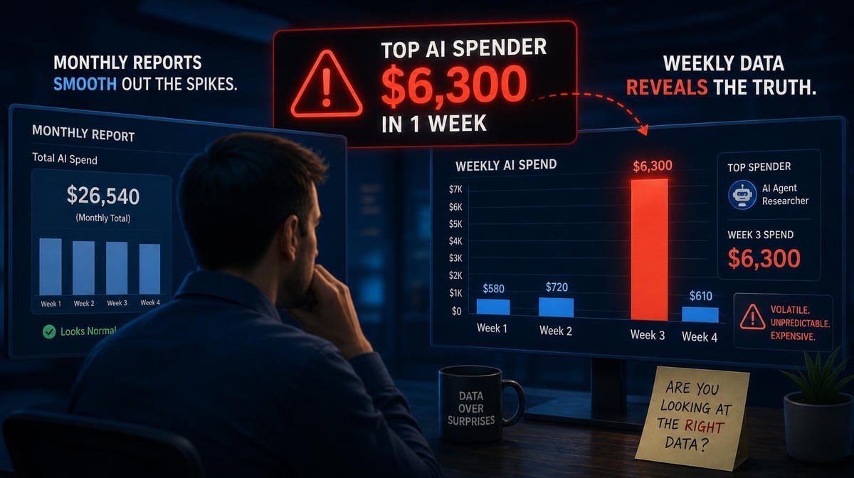 Your Biggest AI Spender Hit $6,300 in a Week. Would Your Monthly Report Catch It?